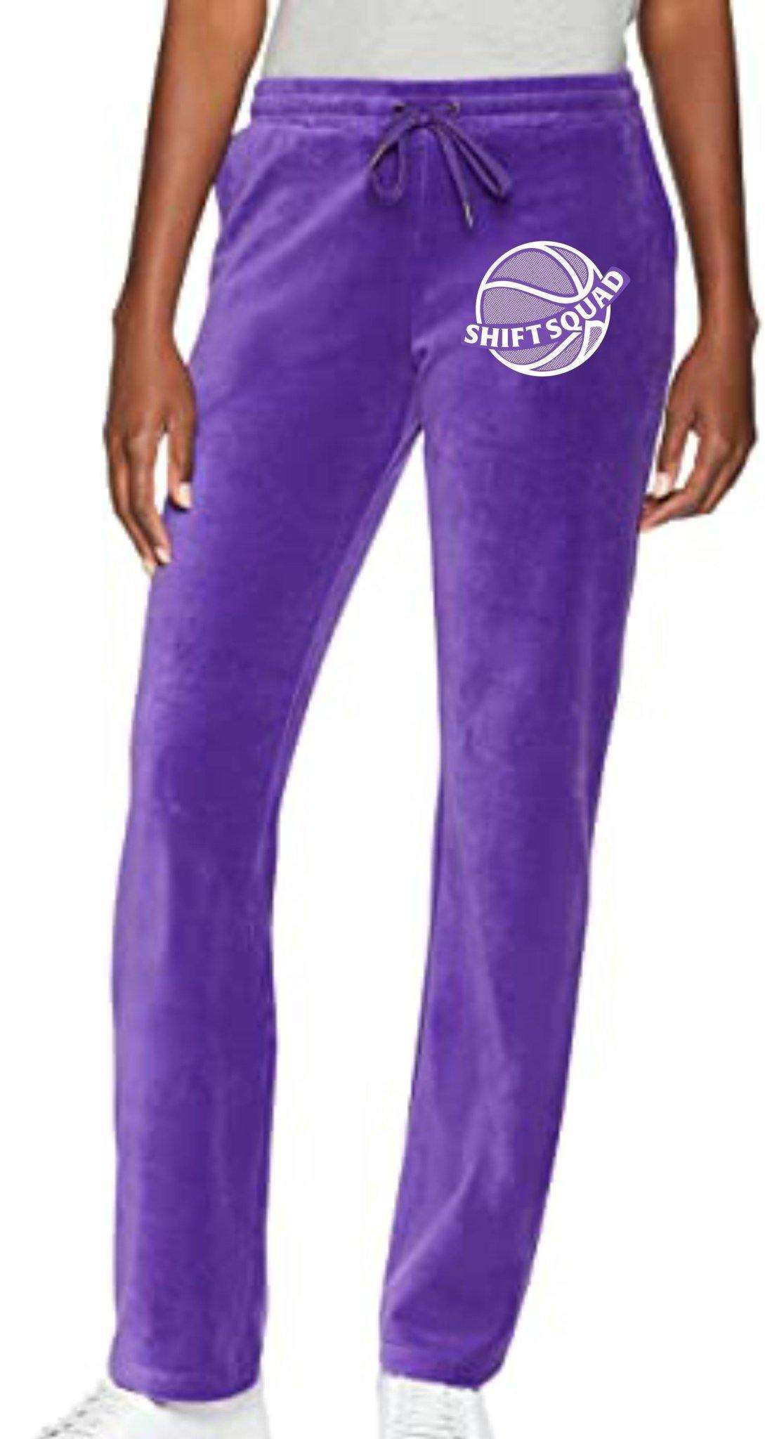 Purple and White Shiftsquad Women's Sweatpants Fall and Winter Line - Shiftsquad